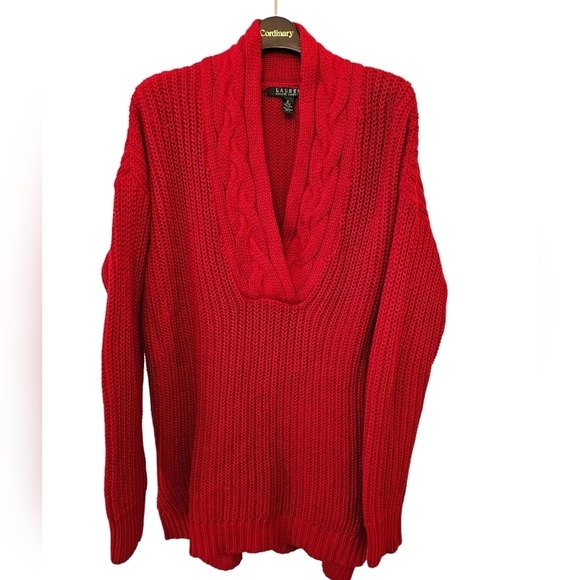 Lauren Ralph Lauren Small 100% Cotton Shawl Neck Chunky Cable Knit Sweater - Picture 2 of 12